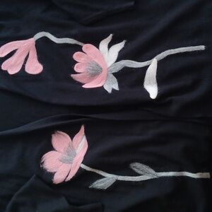 Aaeda Black Cardigan with Pink Floral Design